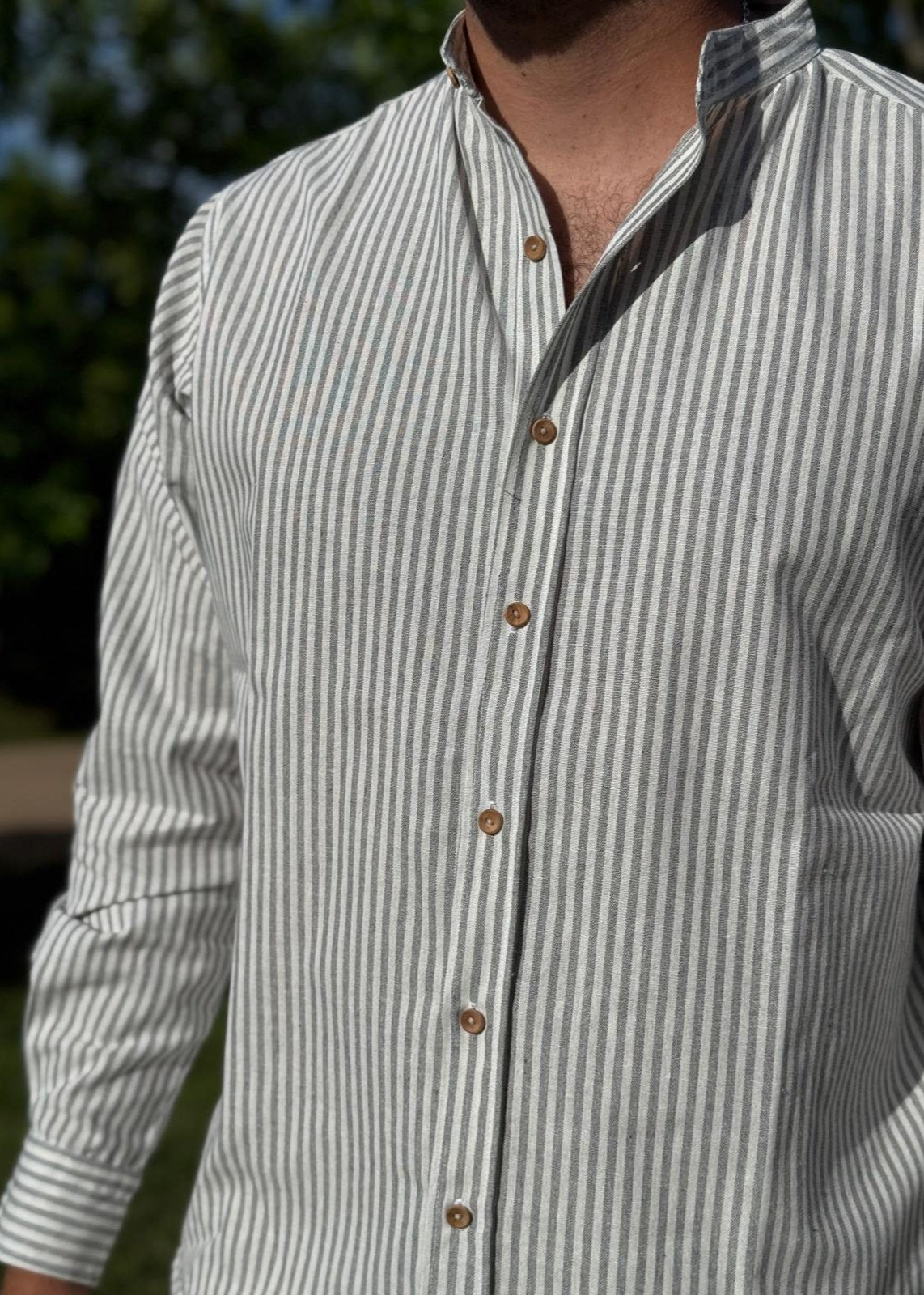 Camisa de Lino con Cuello Mao