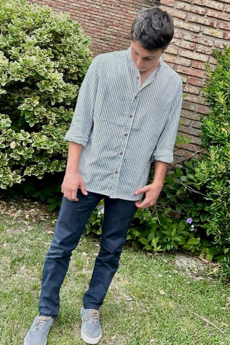 Camisa de Lino con Cuello Mao